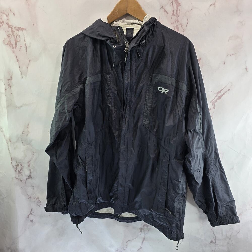 Outdoor Research Rain Jacket Mens Large Black Coat Ski Shell Full Side Pit Zips